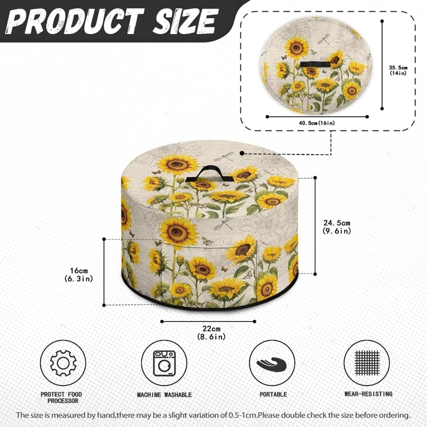 Kitchen Appliance Dust Covers for 6 7 8 Quart Slow Cooker, Sunflower Butterfly Oval Design, Pocket for Clean Kitchen