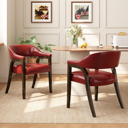 JESONVID Upholstered Barrel Dining Chair Set of 2, 17.72" H Faux Leather Dining Room Chair with Arms Open-Back Dining Chairs w/Wood R Legs Comfy Accent Side Chairs for Home Kitchen, Wine Red