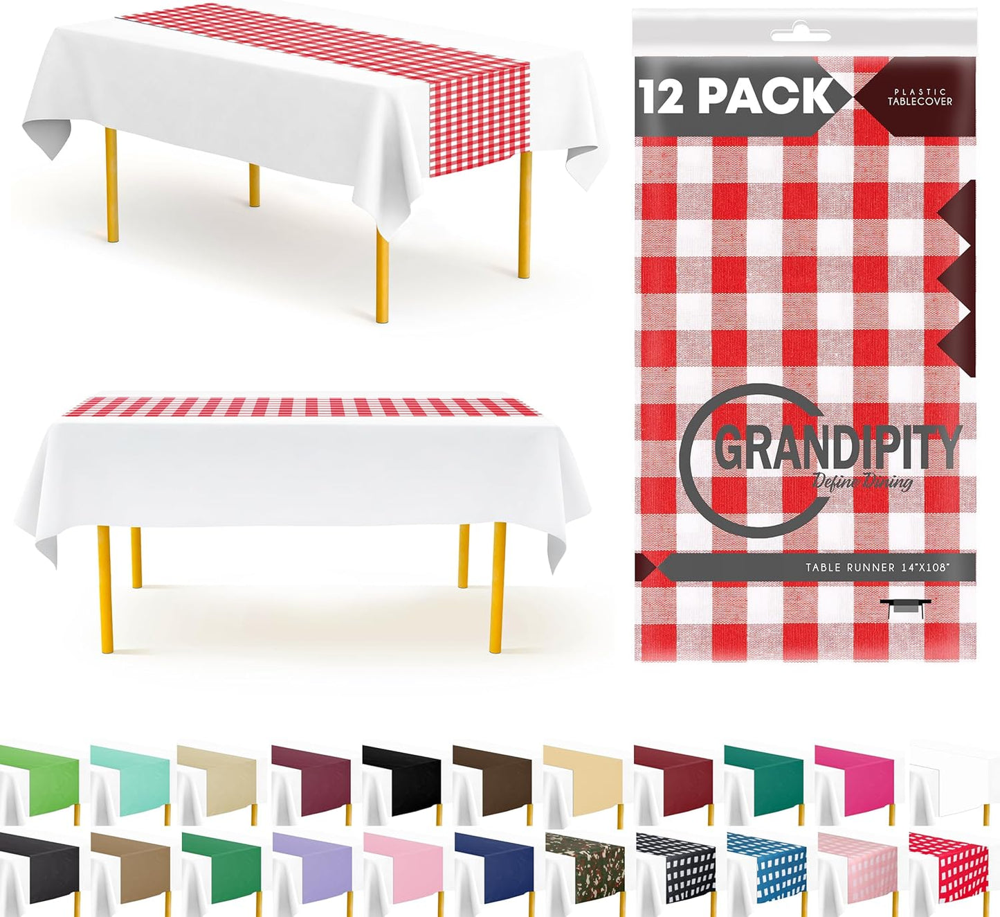 12 Pack 14 108 Inch. Red Gingham Checkered Premium Disposable Plastic Table Runner x Table Runner for Dinner Parties