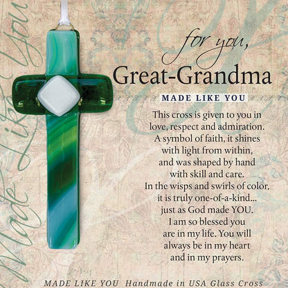 Handmade Glass Cross with Poetry - Sentimental Gift for Great Grandma for Mother's Day/Christmas/Birthday - USA