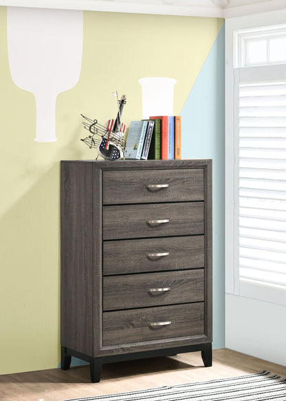 Coaster Home Furnishings - Watson - Wood - 5-Drawer Chest with Groove-Detailed Fronts, Black Legs, and Nickel Pulls - Bedroom - Gray Oak - 212425