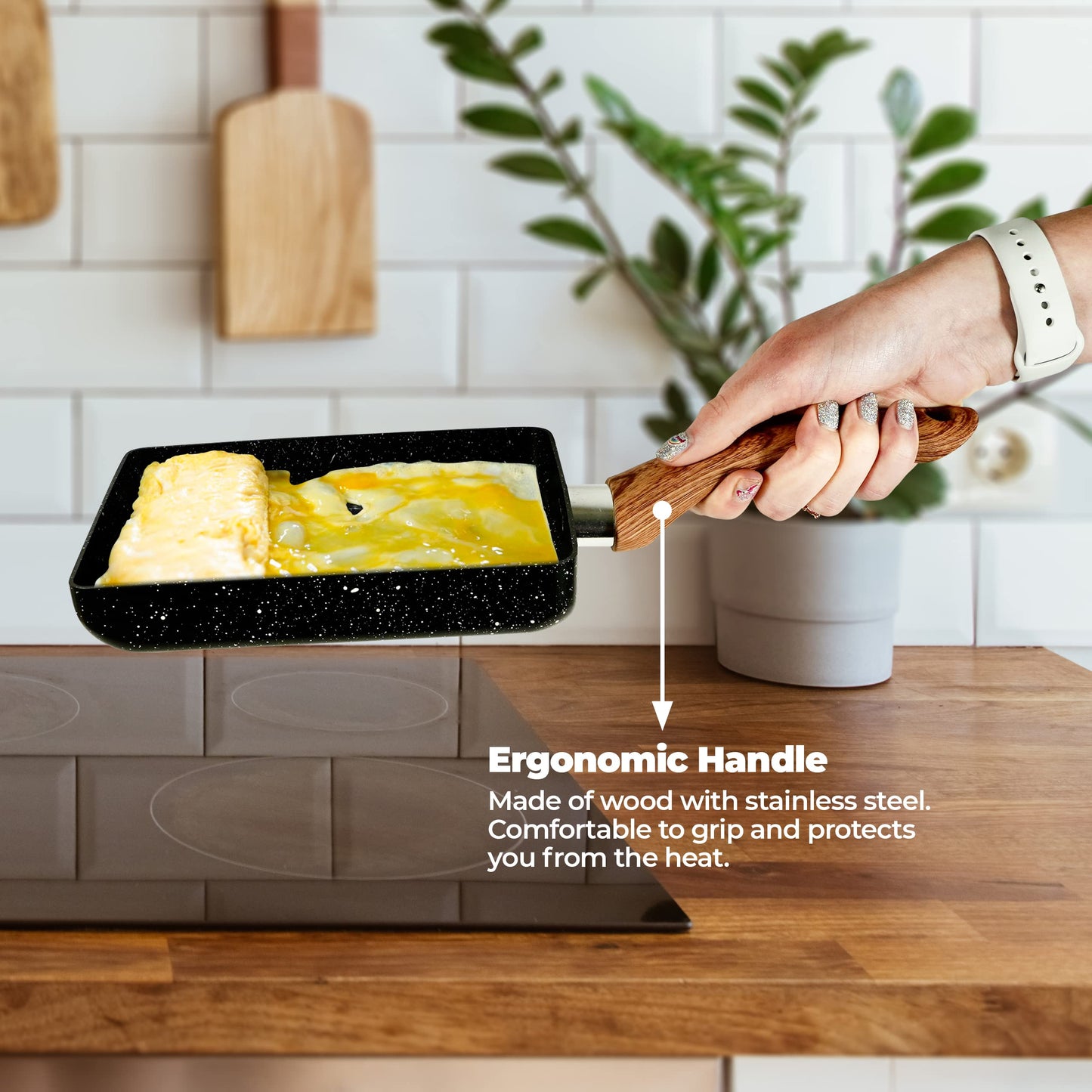 YumOmNom Tamagoyaki Pan – Japanese Nonstick Egg Cookware, Rectangle Frying Pan for Omelettes & Rolls – Kitchen Accessories (Without Lid)