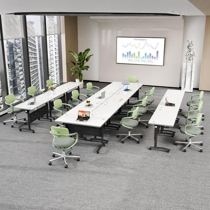 Mobile Folding Conference Table with Wheels,4 Pack Modern Conference Room Tables for 6-12 Person,61IN Training Locking Rolling Meeting Conference Tables with Flip-Top for Office Classroom Business