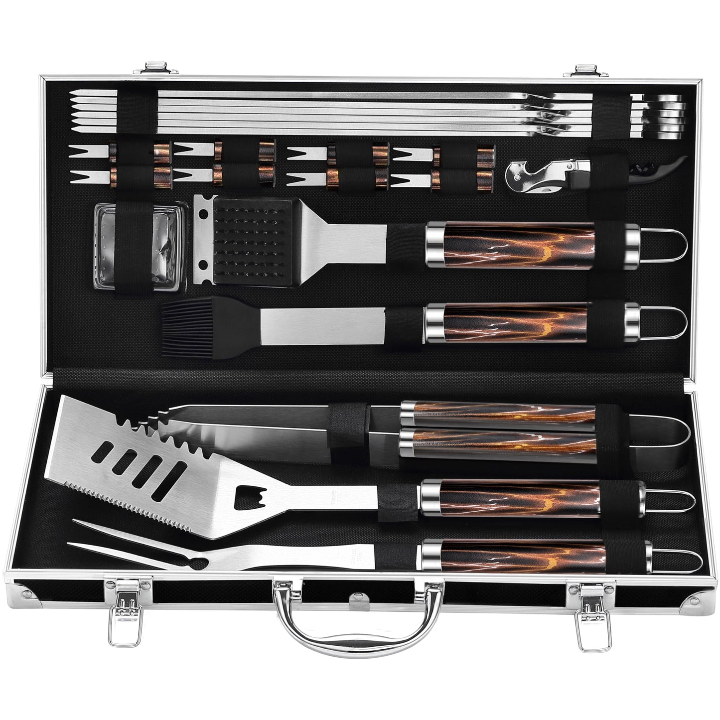 Grilljoy BBQ Accessories Grill Tools Set - 22PCS Stainless Steel Barbecue Grill Accessories for Outdoor Grill with Black Aluminum Case - Christmas Grilling Gifts for Men & Dad -Grill Tools Kit
