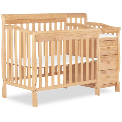 Dream On Me Jayden 4‑in‑1 Mini Convertible Baby Crib & Changer with Storage in Natural, Pinewood, GreenGuard Gold & BSA, 1” Mattress Pad, 3 Mattress Heights, Converts to Mini Day & Twin-Size Bed