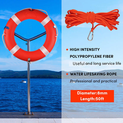 23in Life Ring 2Pack Boat Safety Throw Rings,Life Buoy Ring with Reflective Tape & Grab Lines,Orange Life Preserver Saving Rings,Include Water Floating Saving Rope