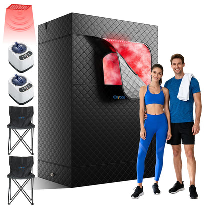 Ceyodo Upgraded 2 Person Infrared Sauna Box, 77”x 37”x 50” Portable Sauna with 660nm Red Light Therapy & 850nm,5-Layer Waterproof, 2 Steamers,2 Folding Chairs for Home Sauna