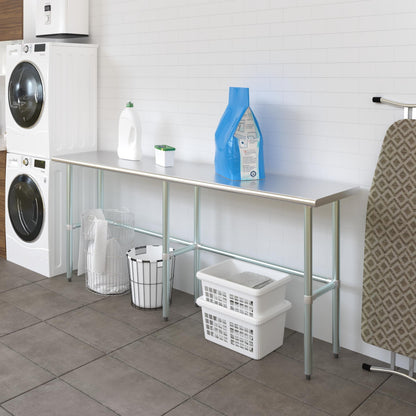 AmGood Stainless Steel Work Table Open Base | NSF Kitchen Island Food Prep | Laundry Garage Utility Bench (84" Long X 18" Deep)