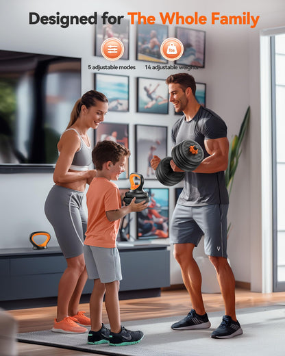 FEIERDUN Adjustable Dumbbells, 20/30/40/45/70/90lbs Free Weight Set with Connector, 5 in1 Dumbbells Set Used as Barbell, Kettlebells, Push up Stand, Weight Plate, Fitness Exercises for Home Gym Suitable Men/Women