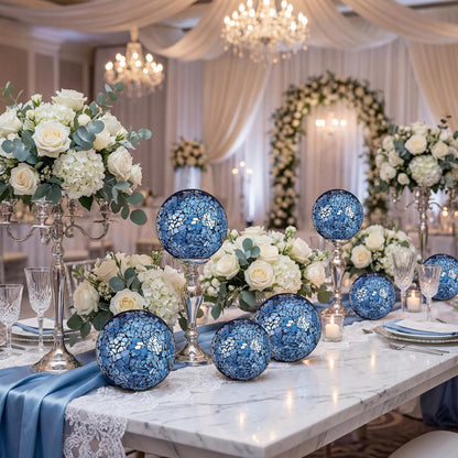 Qinyoung Blue 8 Pcs Decorative Ball for Bowls, 3'' 4'' Glass Mosaic Sphere Decorative Orbs for Centerpiece Bowls Vase Fillers, Wedding, Party, Coffee Table & Home Decor