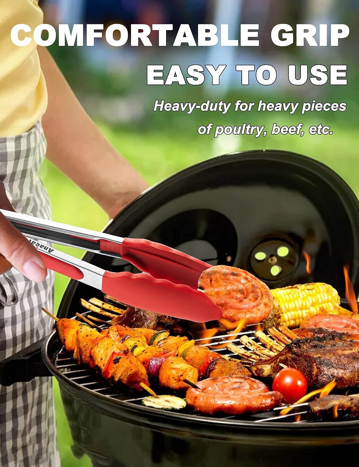 Anaeat Non-Stick Silicone Locking Tong Set of 3 - 7", 9" and 12" Kitchen Food Tongs with Non-Slip Tips, Heat Resistant