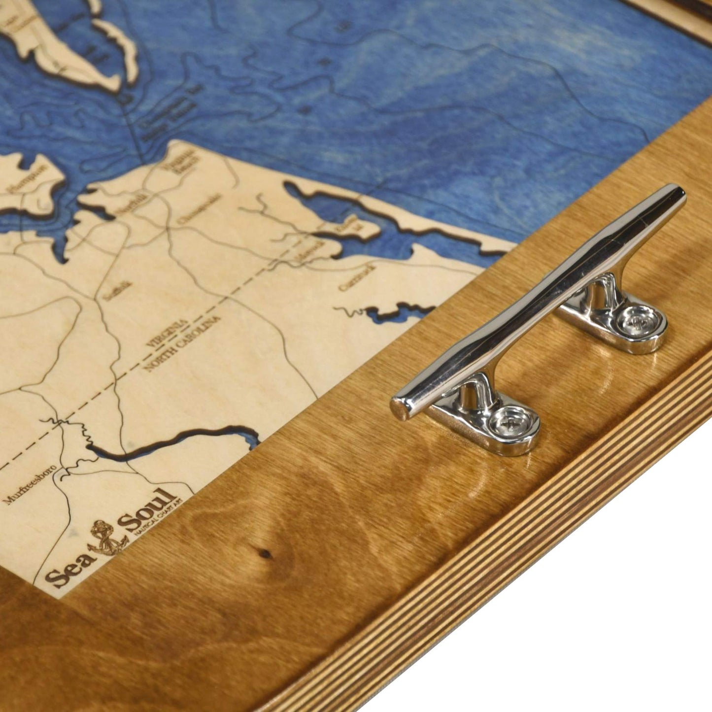 Sea & Soul Pacific Northwest Nautical Chart Art Serving Tray, Made in the USA, 3-D Nautical Wood Chart, 3D Wood Maps, Lake Art, Nautical Gift, 13.5"x 24" Serving Platter (Distressed Coffee/Deep Blue)