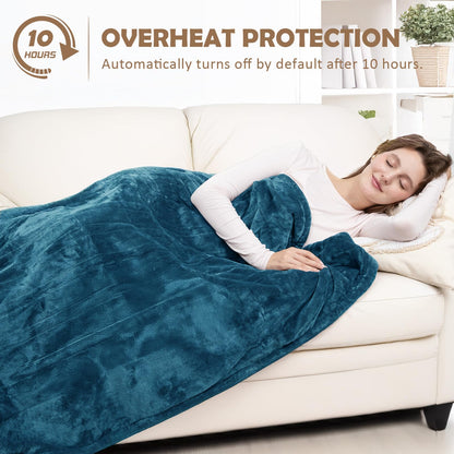 HOW'S MY HOUSE Heated Blanket Throw 50" x 60", Electric Blanket with 12 Time Settings & 6 Heating Levels, Over-Heat Protection, Flannel Sherpa Super Cozy with ETL Certification, Gray
