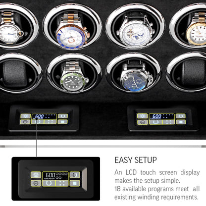 12 Watch Winder for Automatic Watches with LED Light and LCD Touchscreen Control (White)