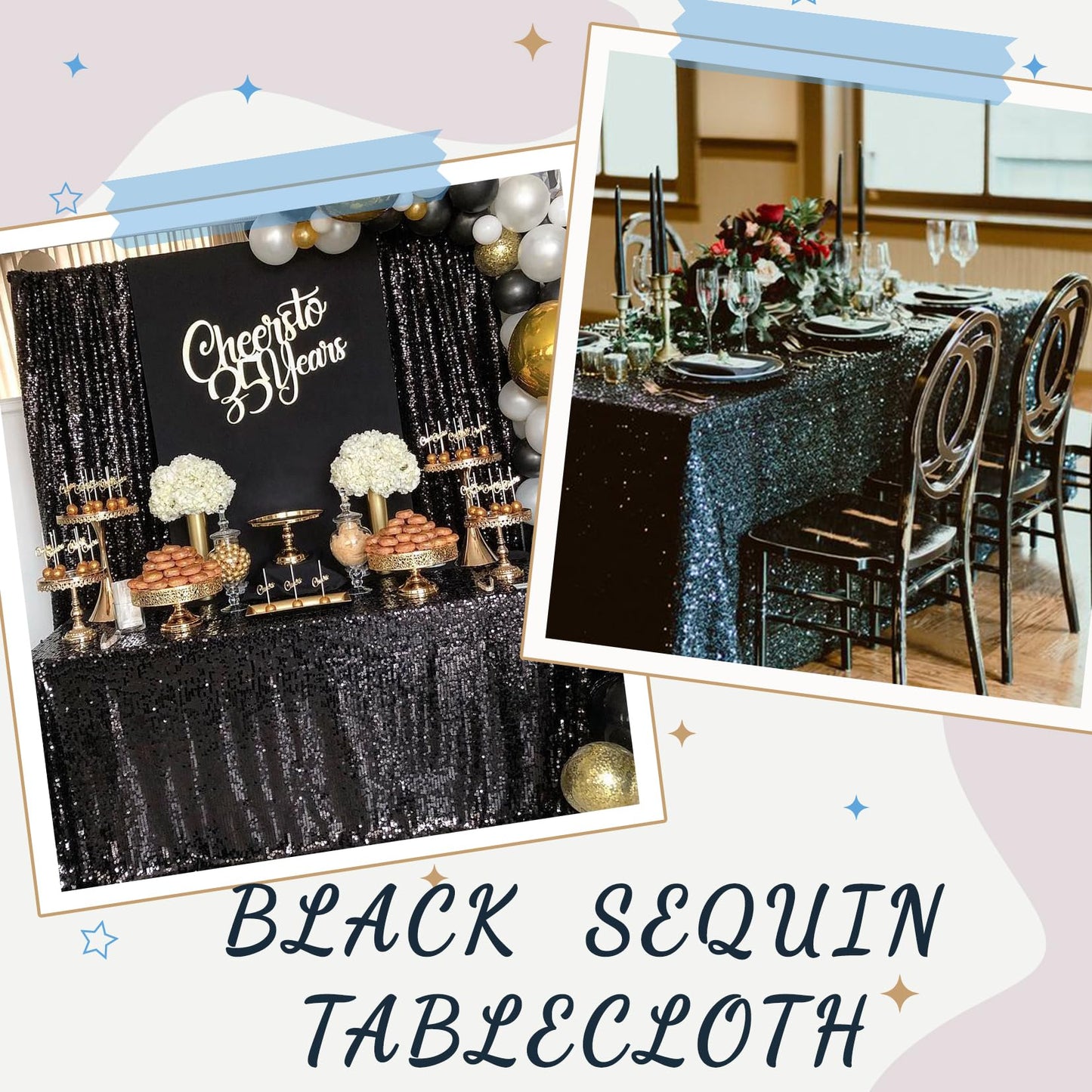 Sequin Table Clothes 50x102 inch Rose Gold Sequin Tablecloth Sequin Overlay Sparkle Table Decor for Wedding Sequin-50 x102 Black