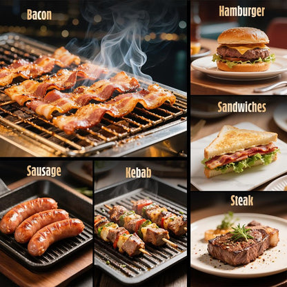Pisol Bacon Press Smash Burger Press, Pre-Seasoned Cast Iron Hamburger, 2 lb Heavy-Duty Grill Bacon Meat Press Tool with Wood Handle