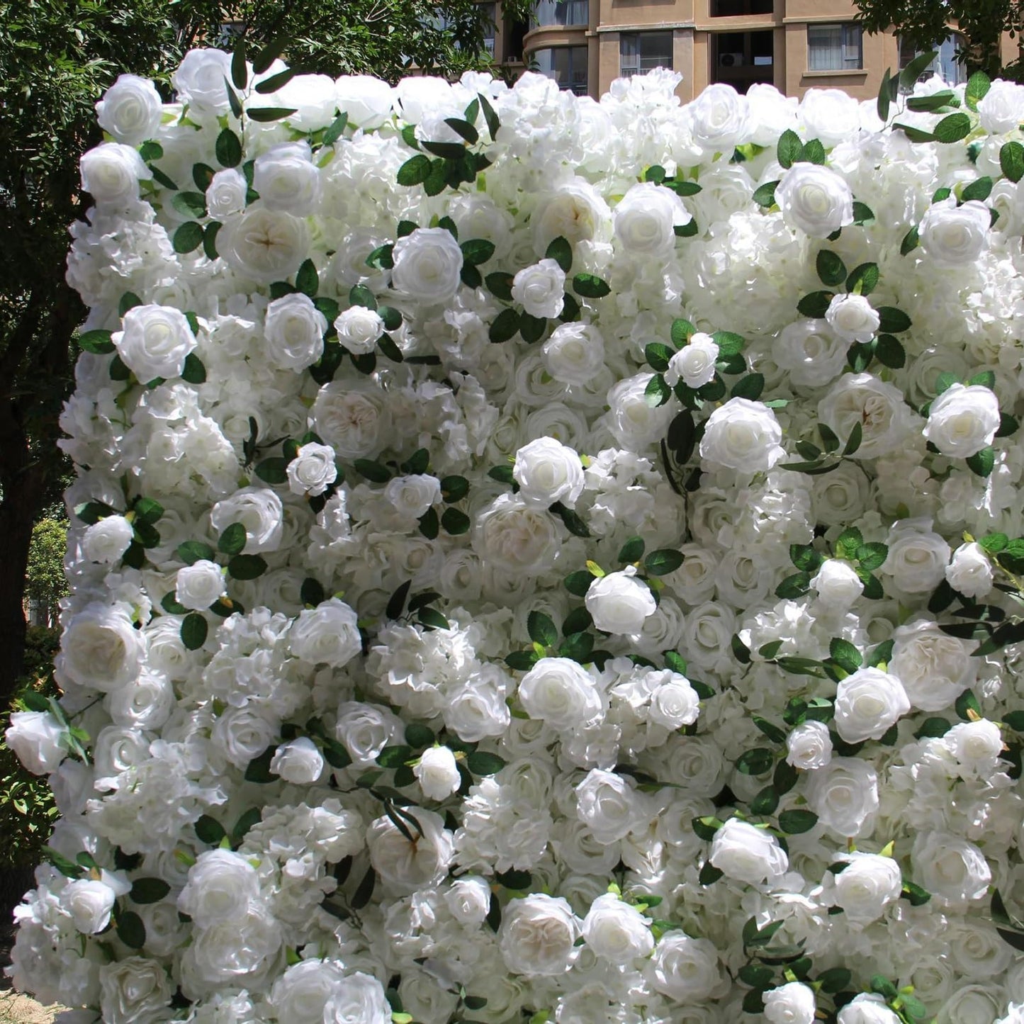 ERoomQ Simulated Cloth Background Flower Wall, Simulated White Roses Green Plants, Artificial Flower Wall Backdrop,Silky 3D Roses Decoration Indoor Outdoor for Wedding Party Bri,2x2m/6.5x6.5FT