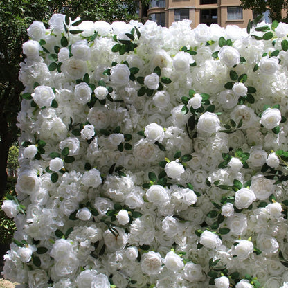ERoomQ Simulated Cloth Background Flower Wall, Simulated White Roses Green Plants, Artificial Flower Wall Backdrop,Silky 3D Roses Decoration Indoor Outdoor for Wedding Party Bri,2x2m/6.5x6.5FT