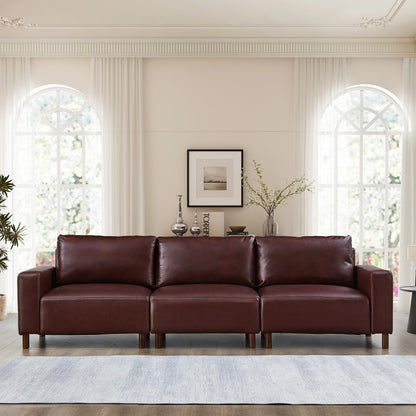 KEIKI 112 Inch PU Leather Sofa, Luxury Cloud Couch Sofa Sleeper Chair, Corner Comfy Upholstered 3-Seater Cloud Couch, Big Accent Deep Seating for Office Apartment Living Room, Easy Assembly, Burgundy