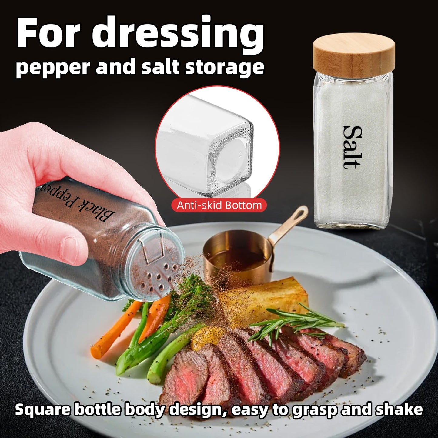 9Pcs 4 oz Square Glass Spice Jars with Label, Empty Spice Containers with Bamboo Lids , Square Seasoning Containers and Supplement Set, Small Seasoning Bottles for Salt, Herbs, Sugar, Pepper (9)