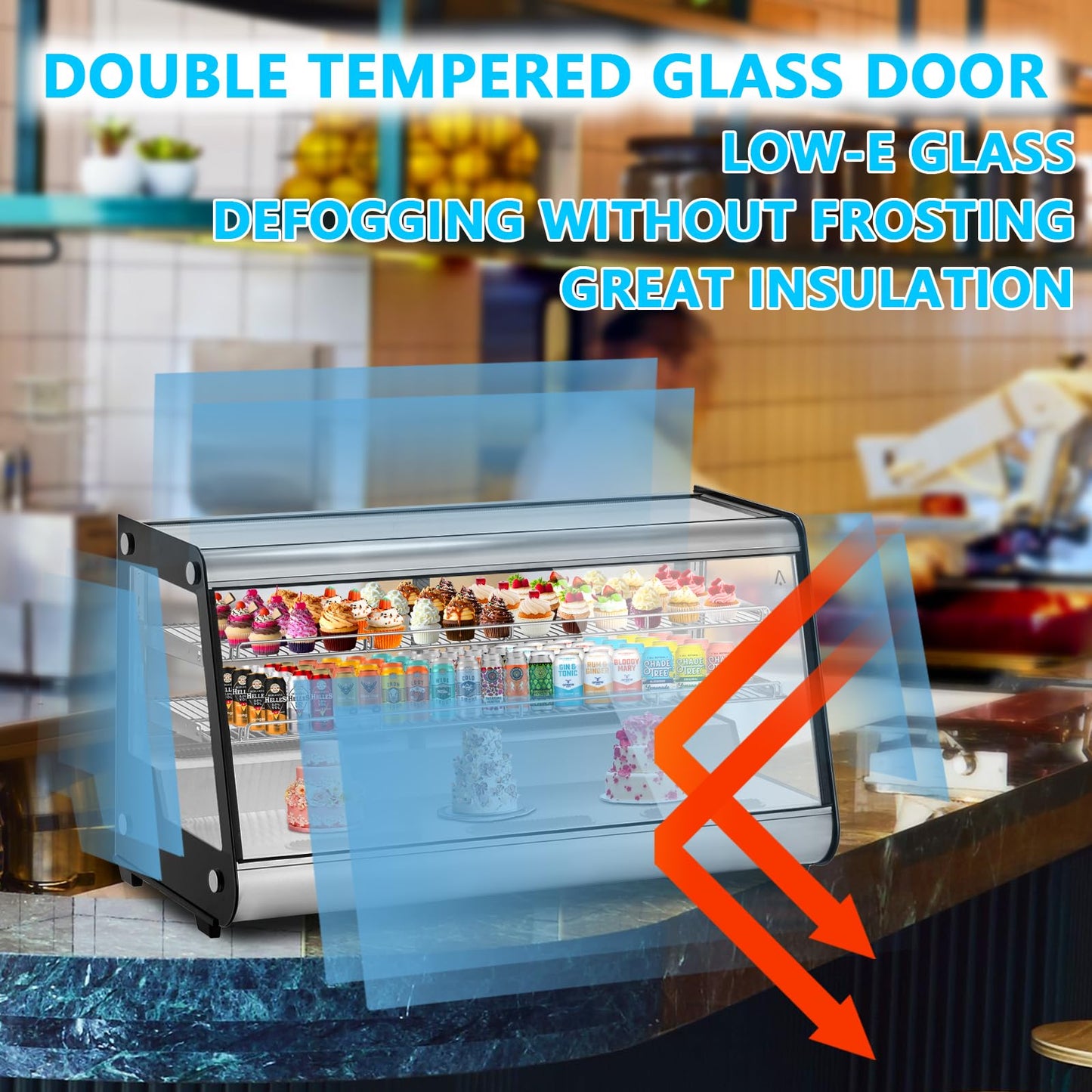 Garvee 8.1 Cu.Ft Commercial Countertop Refrigerator Display Case, Anti-Fog Pastry Dessert Fridge with Double-Layer Tempered Glass, 2 Adjustable Shelves & Digital Temp Control for Bakery, Cafe