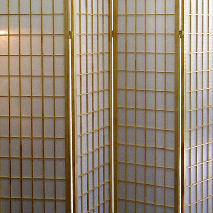 70" Tall 4 Panel Screen, Room Divider, Japanese Style with Natural Wood