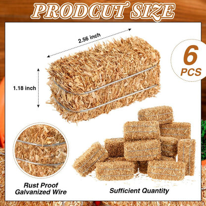 Maasechs 6 Pcs Mini Hay Bales Miniature Hay Bales for Decoration Small Decorative Straw for Easter Scene Rustic Wedding Western Cowboy Themed Birthday Party Decorations (2.6 x 1.2 x 1.2 Inch)