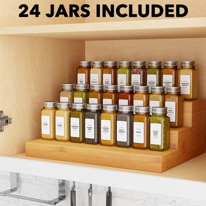 SpaceAid 24 Pcs Spice Jars with Labels, Empty 4oz Glass Spice Bottles, Minimalist Farmhouse Spice Labels Stickers with Funnel, Seasoning Containers for Spice Rack, Cabinet and Drawer