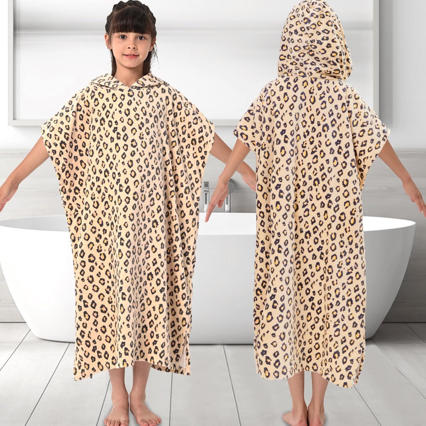 8-14 Teens,100% VOOVA & MOVAS Towels Robe for Girl Cotton Poncho Towel for Big Kids, Large Absorbent Hooded Towel Dress