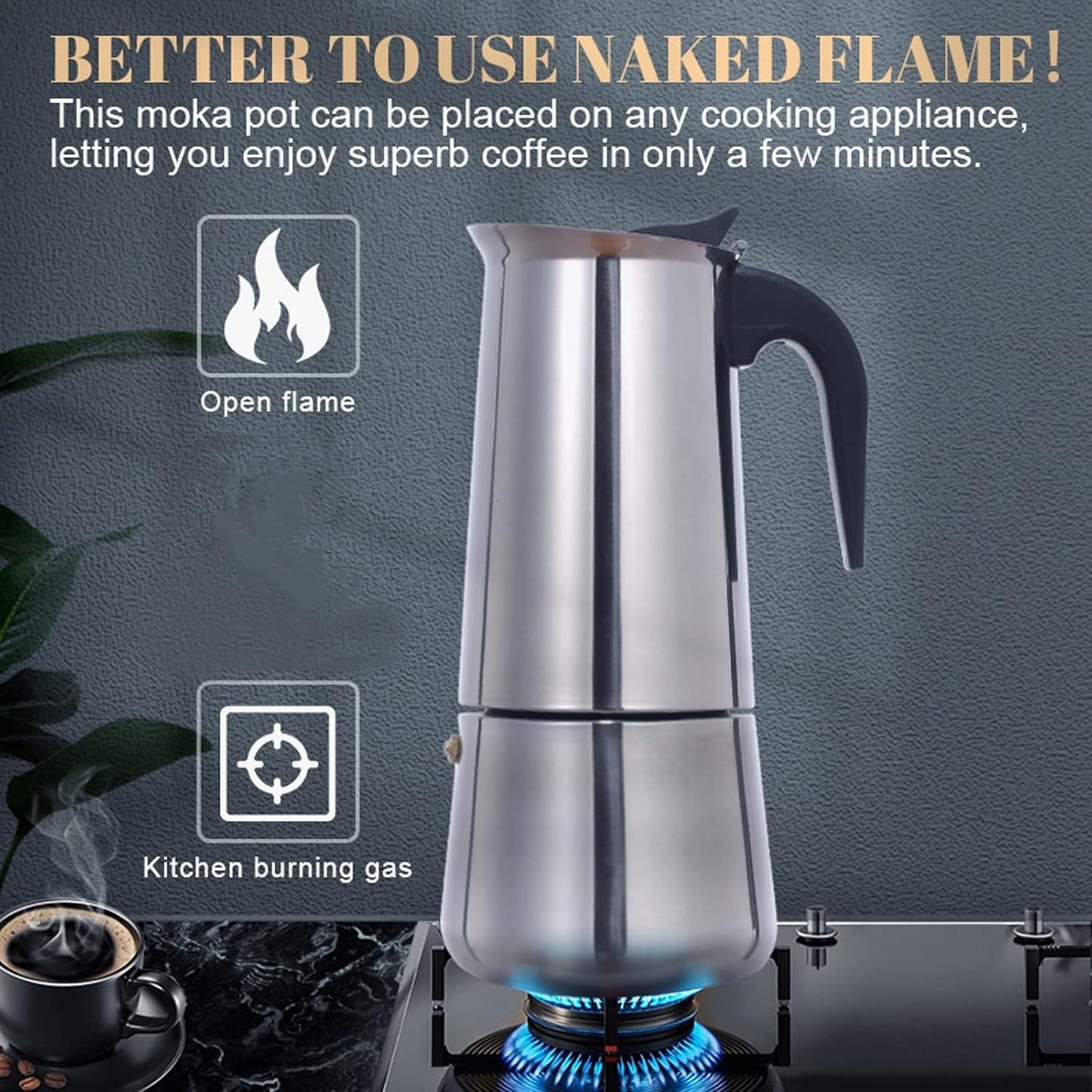 Atyhao Electric Coffee Maker, Food Grade Stainless Steel Moka Pot for Home and Outdoor Camping (300ml)
