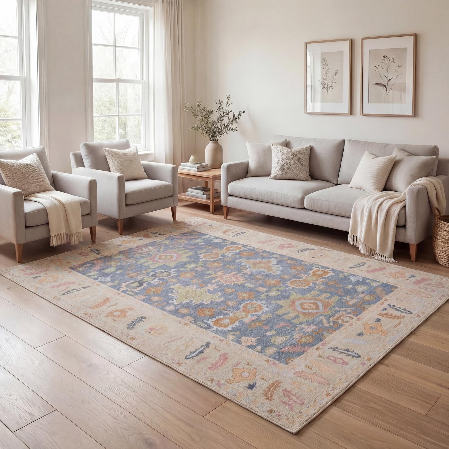 Kuden 10x14 Large Area Rug, Machine Washable Area Rug with Non-Slip Backing, Vintage Style, Soft, Easy Clean, Low Pile Rug for Living Room, Bedroom, Dining Room