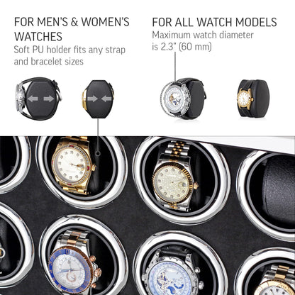 12 Watch Winder for Automatic Watches with LED Light and LCD Touchscreen Control (White)