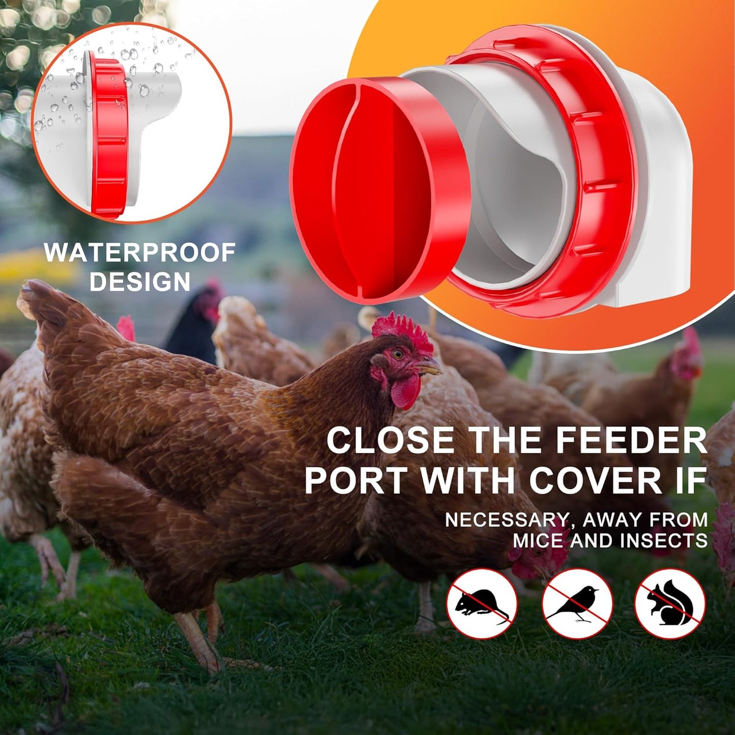 4 1 ZenxyHoC Chicken Feeders No Waste, DIY Automatic Poultry Feeder Ports Hole Saw with Covers Gravity Feed Kit