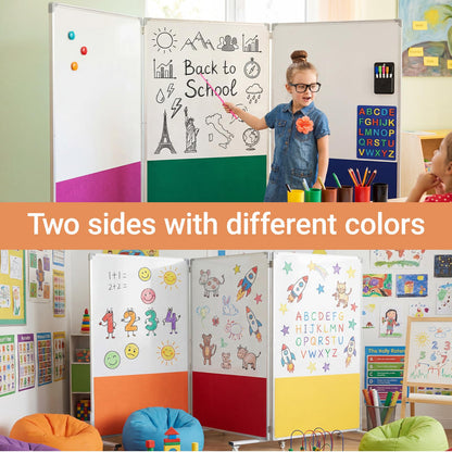 AmazingSpark Set of 3 Classroom Dividers for Room Separation, 4 x 8 ft Short Play Panels for Room Divider, Double-Sided Magnetic Dry Erase Board and Felt Board for Preschool(Bright)