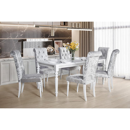 HOME DESIGN Reston 7-Piece Rectangular Dining Table with 6 Diamond-Tufted Cushioned Chairs, Turned Legs, Modern Elegant Design, White