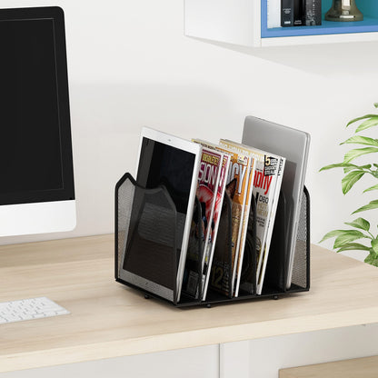 Simple Trending Mesh Desktop File Sorter Organizer, 5-Section Bookshelf for Desk Home Office, Black