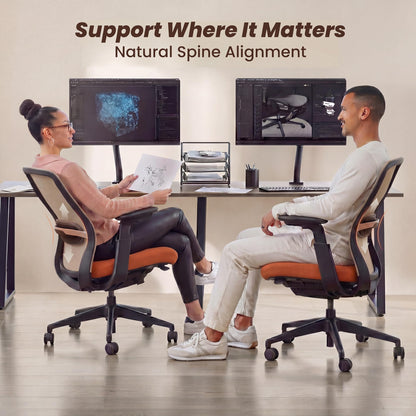 COLAMY Office Chair for Long Hours, Easy Wire-Control Desk Chair with Sliding Seat Depth & Thick Padded Lumbar Support, Heavy Duty 300 LBS High Back Mesh Computer Chair for Home Workstation,Orange