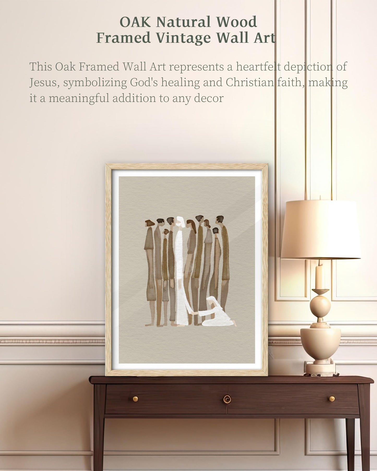iHery Natural OAK Wood Jesus and Peter Walk on Water Framed Wall Art, 12x16 in Modern Sketch Bible Verses Canvas Art Decor, Beige Logs Boho Scripture 1Pack for Living Room Bedroom