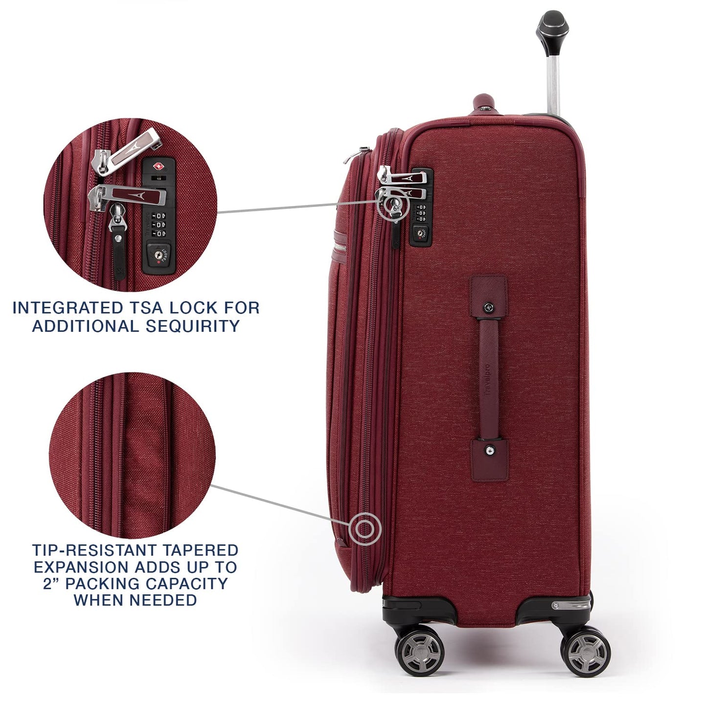 Travelpro Platinum Elite Softside Expandable Checked Luggage, 8 Wheel Spinner Suitcase, TSA Lock, Men and Women, Bordeaux Red, Checked Medium 25-Inch