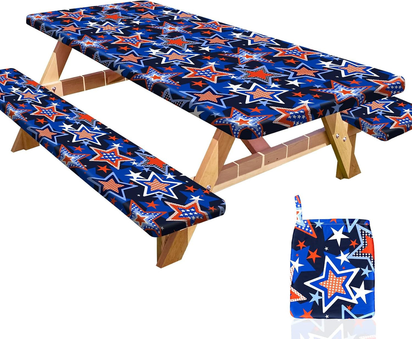 HobbLab Rv,72in,Blue Picnic Table Cover with Bench Covers Portable Table Cloth Built-in Storage Pocket Fitted