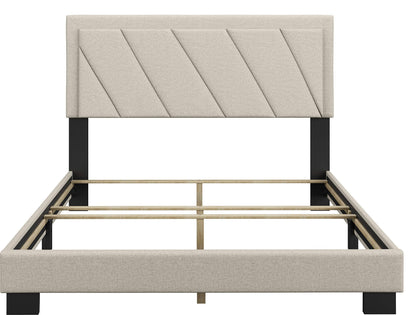 Boyd Sleep Diagonal King Size, White Linen Upholstered Platform Bed with Adjustable Headboard - Qualified Box Spring or Foundation Required for Use
