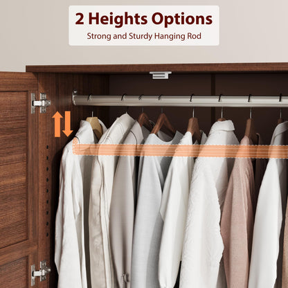 GarveeHome Armoire Wardrobe Closet with 2 Drawers,72 in Wooden Wardrobe Cabinet with Hanging Rod, Tall Clothing Armoire Cabinet with Doors and 18 Adjustable Shelves for Bedroom, Clothes,Walunt Brown