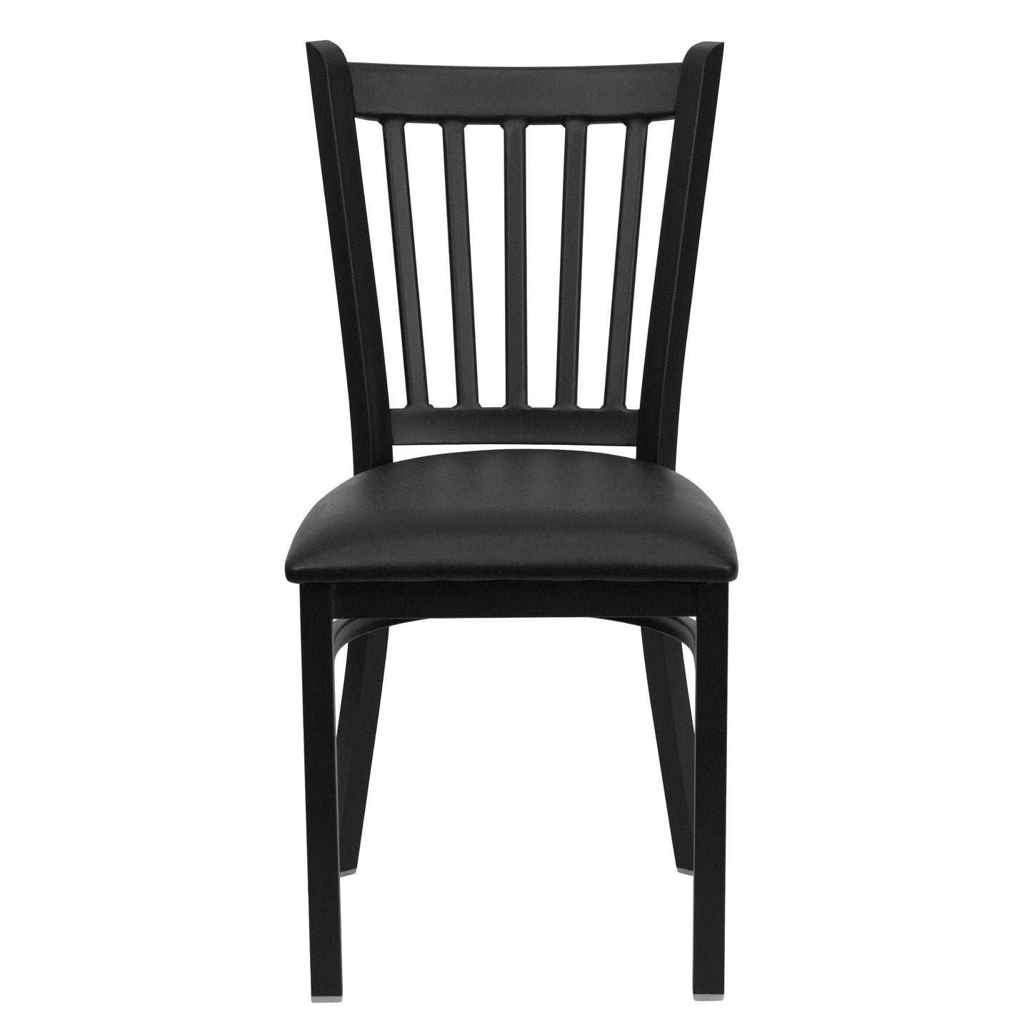 Flash Furniture 4 Pack HERCULES Series Black Vertical Back Metal Restaurant Chair - Black Vinyl Seat