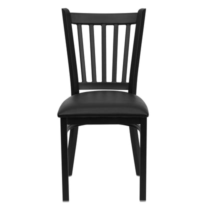 Flash Furniture 4 Pack HERCULES Series Black Vertical Back Metal Restaurant Chair - Black Vinyl Seat