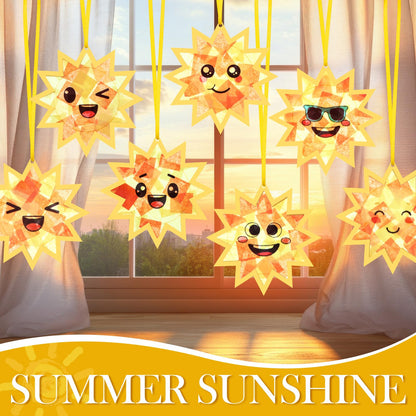 AmazingSpark 30 Pcs Sun Suncatchers Paper Craft Spring Sun Face DIY Stained Glass Effect Tissue Paper Kits Gift Bulk for Summer Sunshine Activities Art Party Decor