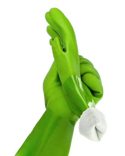 Kitchen-Star Ultimate Rubber Household PVC Gloves with Comfortable Cotton Lining, Anti-Slip surface, Kitchen Dishwashing, Extra Thickness, Kitchen Cleaning, Working, Painting, Pet Care (Medium, Green)