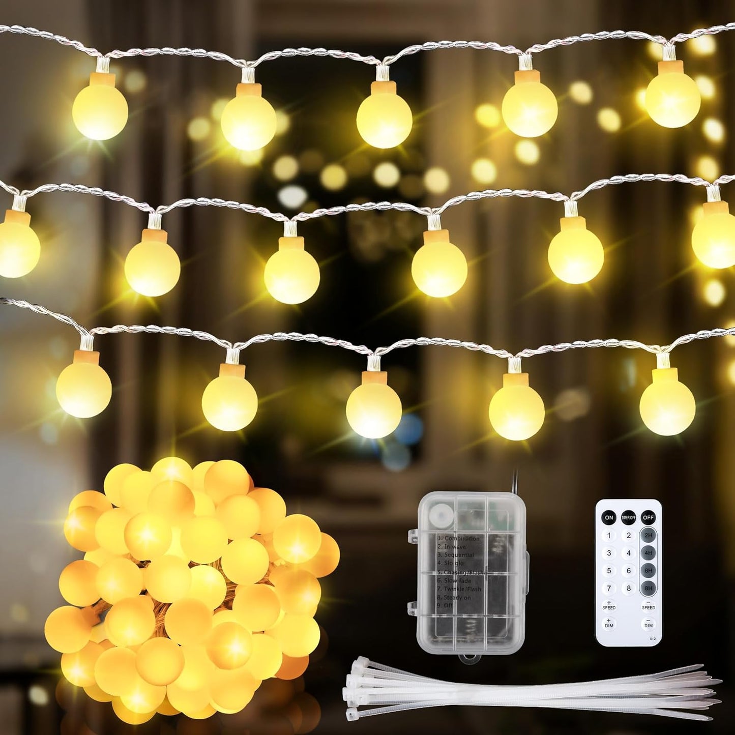 1 Pack 23 50 8 Enhon ft LED Battery Operated String Lights, Globe Starry Fairy Lights, Modes, Plug in with Timer