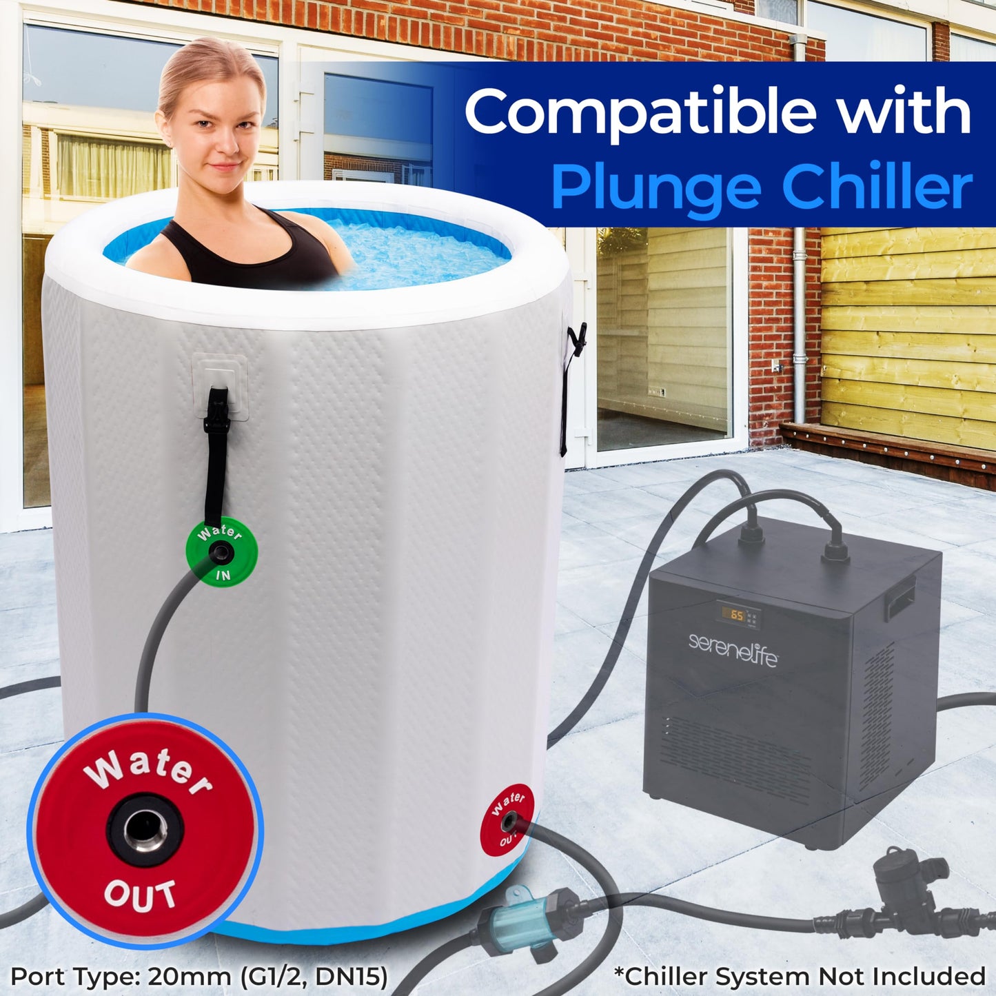 SereneLife Inflatable Cold Plunge Tub Ice Bath, 85 Gal One Person Ice Bath Tub with Lid, Drop Stitch PVC, Double Layer Seals, Heavy Duty Cold Plunge for Athletes