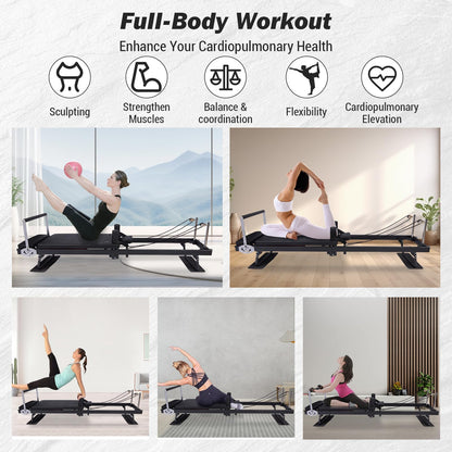 Pilates Reformer Machine for Home, 91" Foldable Pilates Reformer with High & Low Modes, 3-in-1 Reformer Pilates Equipment with Springs, Resistance Cords,