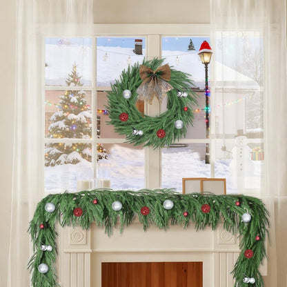 2 Pcs 6FT Norfolk Pine Garland (12FT Total): Real Touch Artificial Christmas Greenery with 120 Branches, Premium Decor for Mantle, Table, Wall, Indoor/Outdoor(Dark Green)